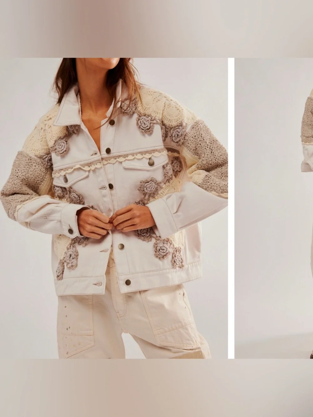 NWOT Free People Bali Rare Hearts Jacket - After Glow Cream Tan Ivory - Medium - Picture 4 of 13